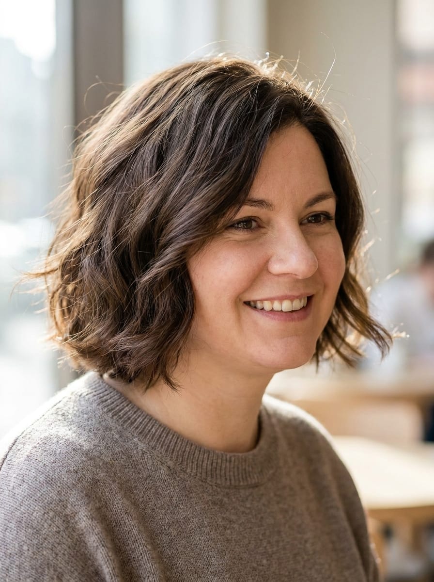 Wavy Short Bob - Kurzhaarfrisur für rundes Gesicht